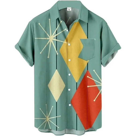 ❤️Men Green Print Short Sleeve Hawaiian Fit Casual  Button Down Beach Shirts - Picture 1 of 7